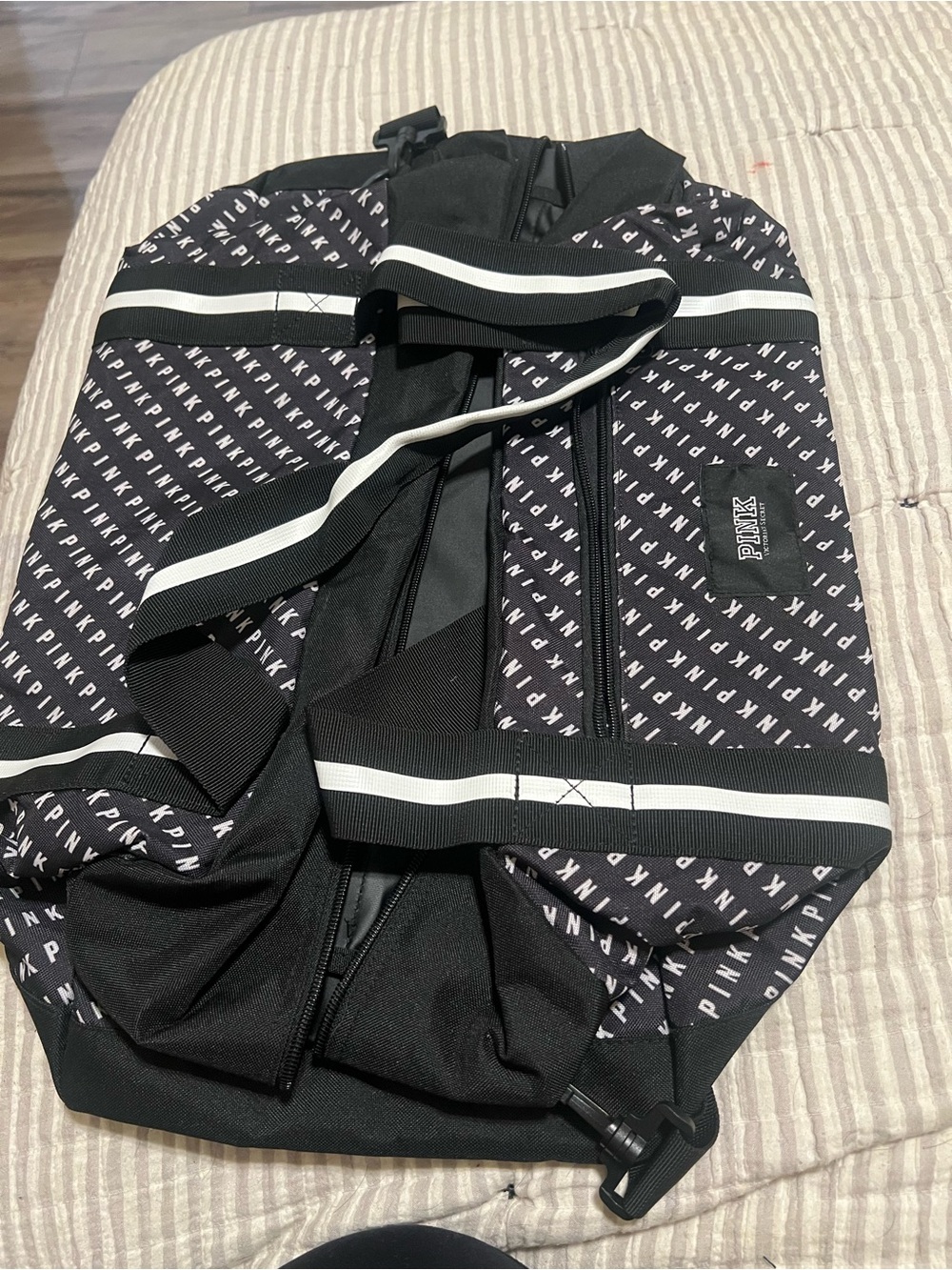 PINK Victoria's Secret Black and White Logo Duffel Travel Bag
